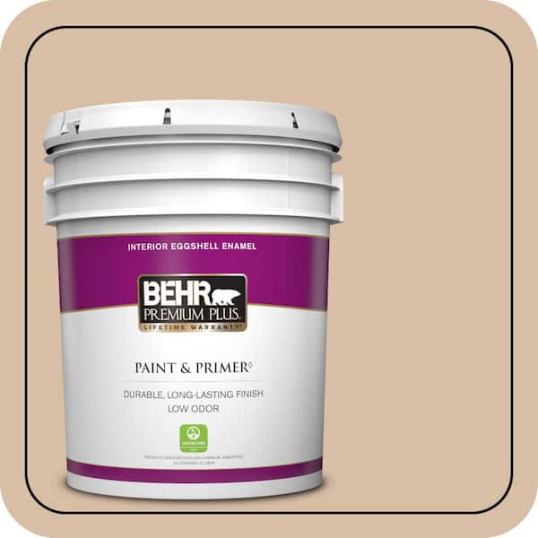 BEHR PREMIUM PLUS 5 gal. #S240-3 Ash Blonde Eggshell Enamel Low Odor Interior Paint & Primer (2)