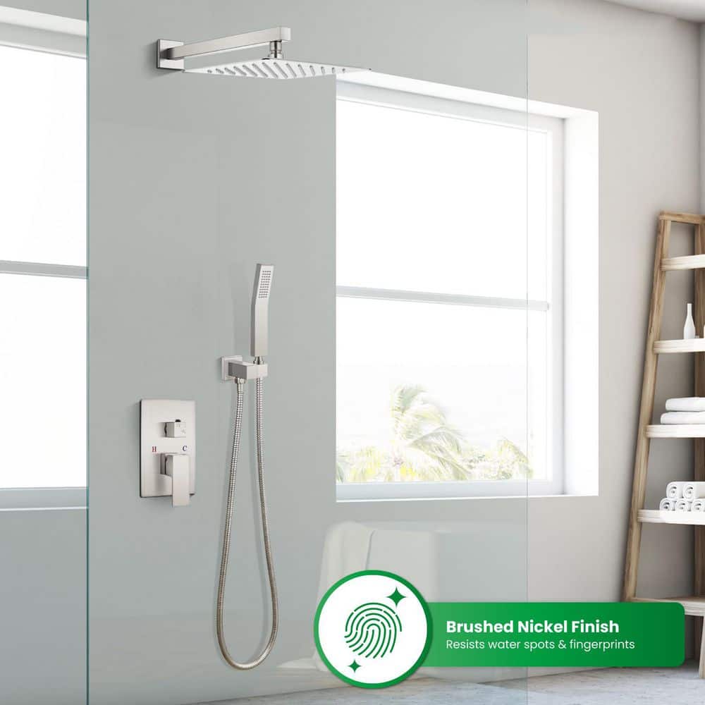 MTTCLE 1-Spray Shower Faucet 1. 8 GPM Square High Pressure Wall Bar Shower System with Valve and Hand in Brushed Nickel (2)