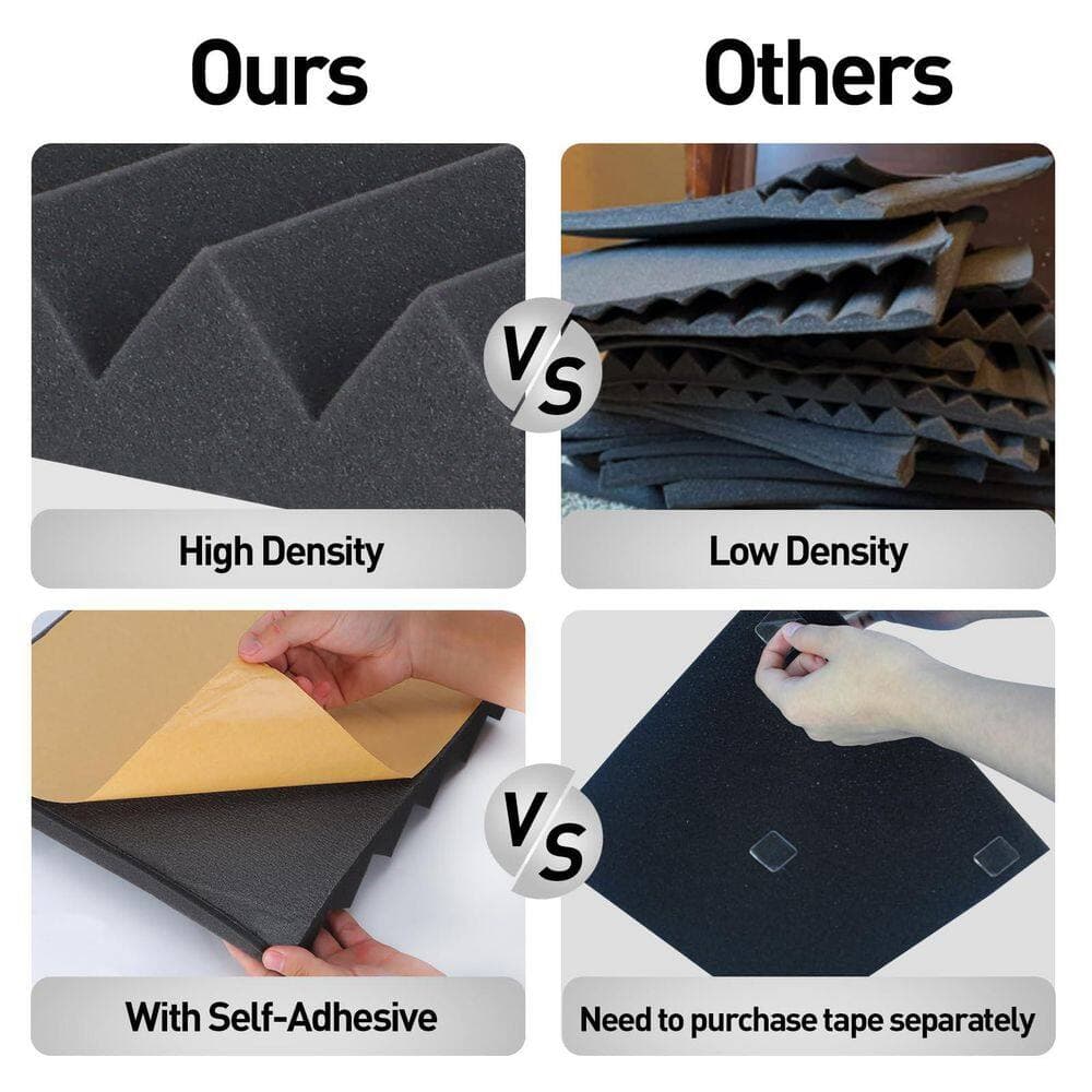 Laybus 24 Pack 12 in. x 12 in. x 2 in. Wedge Panels Acoustic Panels, Sound Proof Foam Panels with Self-Adhesive for Home Office (3)