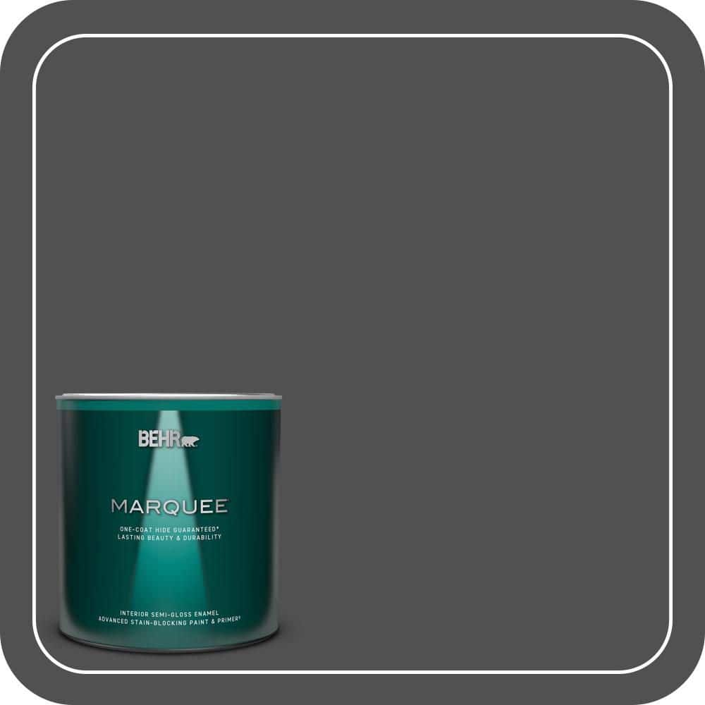 BEHR MARQUEE 1 qt. #N460-7 Space Black Semi-Gloss Enamel Interior Paint & Primer