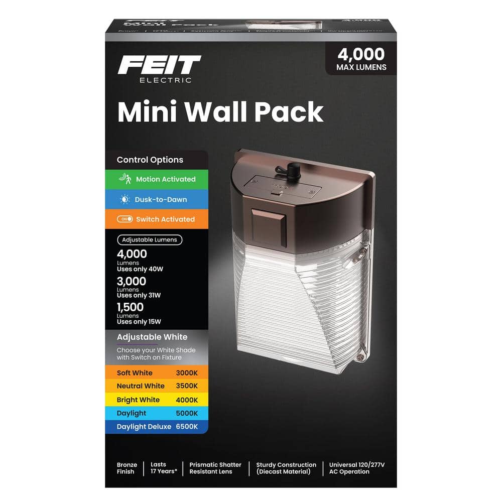 Feit Electric 1500/3000/4000 Lumen Select Integrated LED Selectable 5CCT Bronze Dusk to Dawn or Motion Sensing Mini Wall Pack (4)