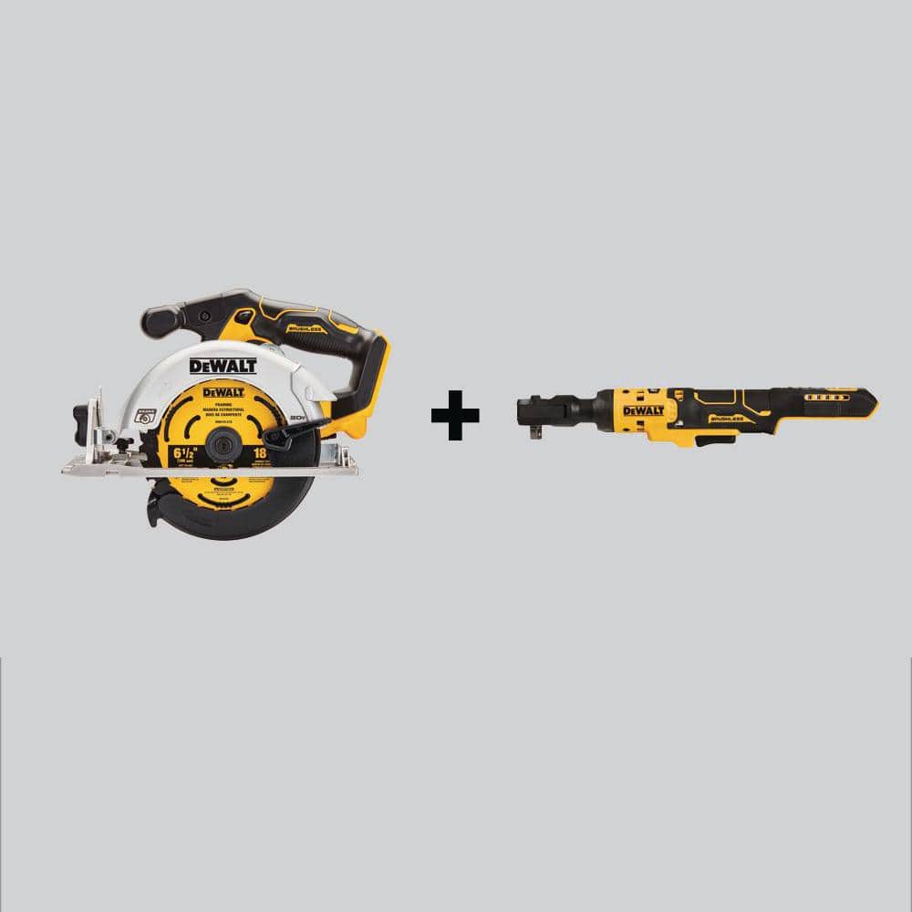 DEWALT 20V MAX Cordless Brushless 6-1/2 in. Circular Saw and ATOMIC 20V MAX Cordless 3/8 in. Ratchet (Tools-Only)
