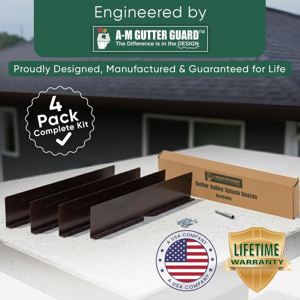 A-M Gutter Guard Splash Guards – 4 Pk Brown : With Stainless Steel Zip Screws & 1/4" Hex Bit : Bendable Aluminum Design (2)