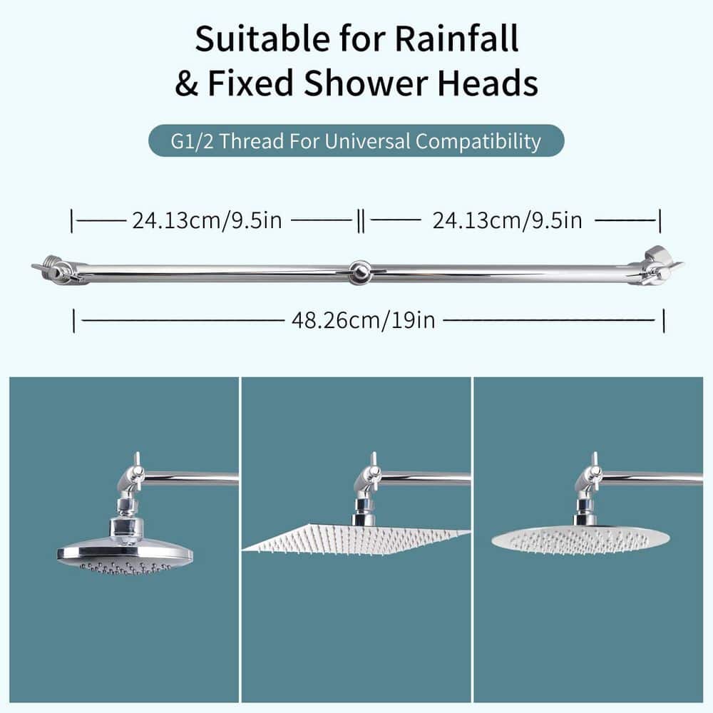 Helhom 19 in. Shower Head Extension Arm with Lock Joint, G1/2 Universal Connection for Rain and Handheld Shower Head (2)