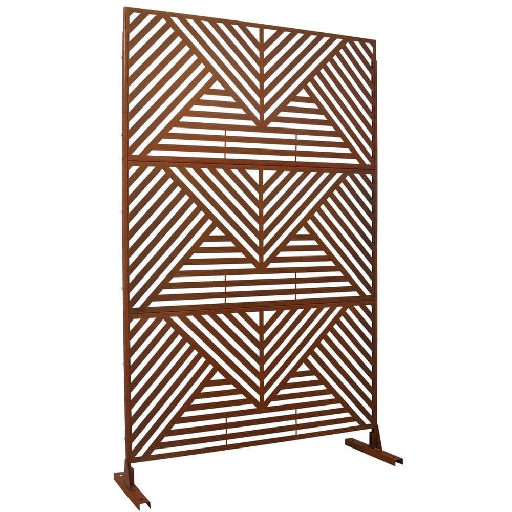 Unbranded 6.3 ft. H x 4 ft. W Rust Red Metal Outdoor Privacy Fence Decorative Screen Panel Freestanding Garden Fence Panel