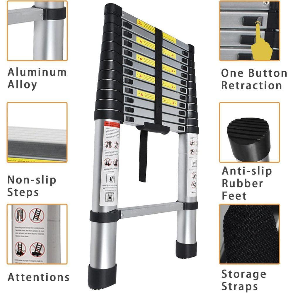 KIWDZFU Telescoping Extension Ladder Reach 14 ft. Lightweight Folding Aluminum Ladder 330 lbs. Capacity for Home RV Roof Attic (3)