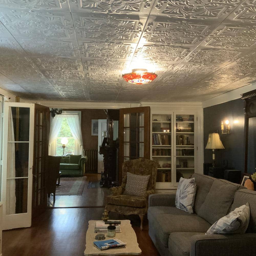 A La Maison Ceilings Victorian 1.6 ft. x 1.6 ft. Glue Up Foam Ceiling Tile in Plain White (21.6 sq. ft./case) (3)