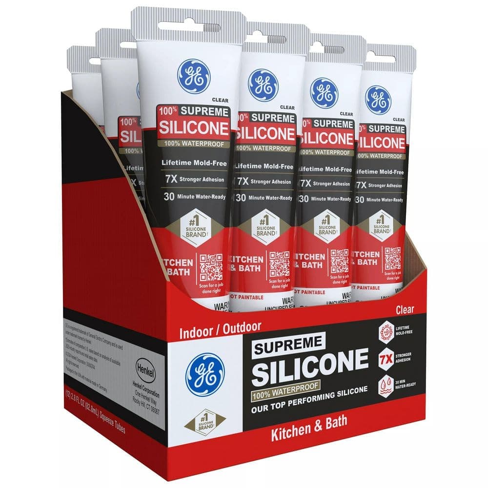 GE Supreme Silicone Caulk 2.8 oz. K&B Sealant Clear (12-Pack)
