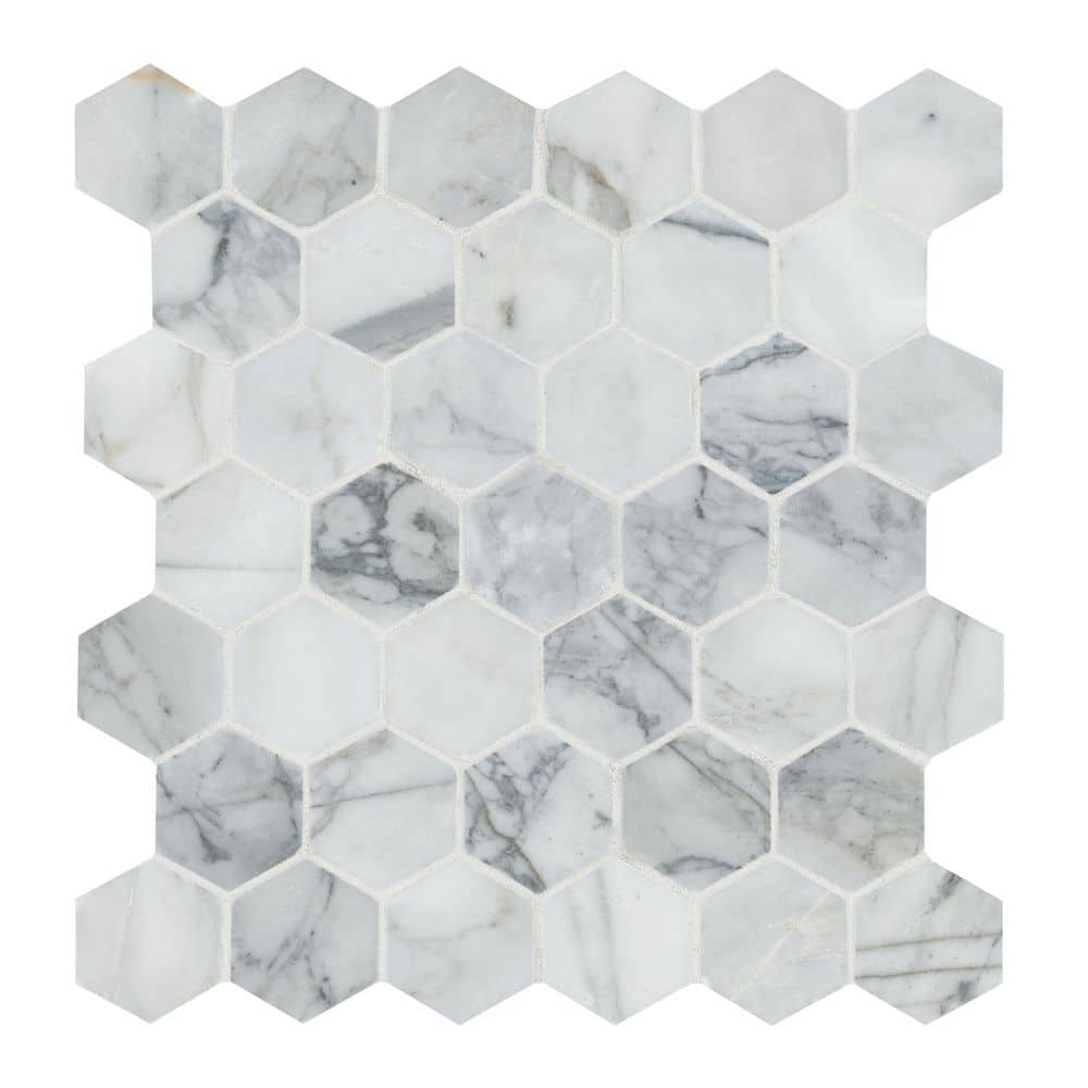 MSI Calacatta Cressa 12.38 x 12.38 in. Honed Hexagon Mosaic Tile with Distinctive Stone Detail (9.8 sq. ft./case)