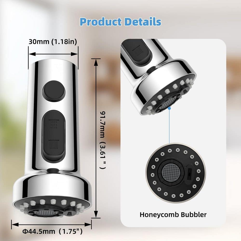 Wudkey 1-Piece 3-Function Pull Down Kitchen Faucet Spra Stainless Steels Pull Down Kitchen Faucet Head Replacement in Chorme (2)