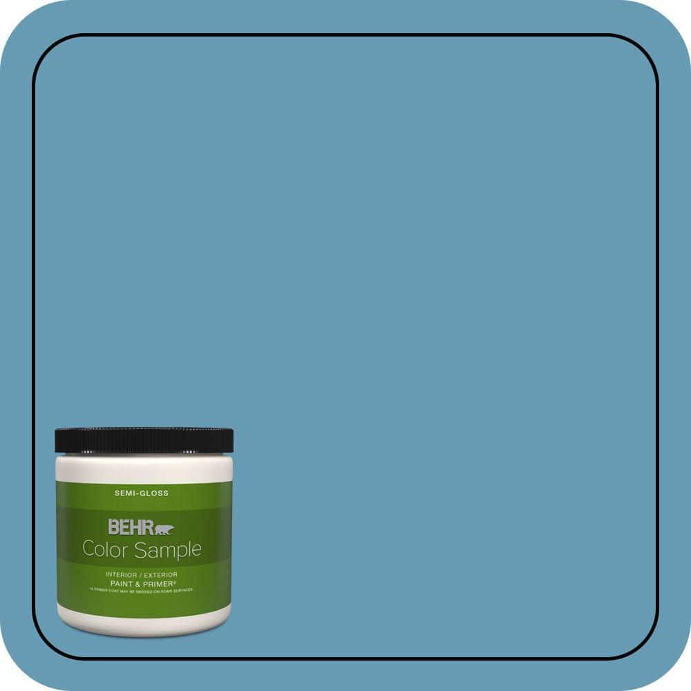 BEHR PREMIUM PLUS 8 oz. #S490-4 Yacht Blue Semi-Gloss Interior/Exterior Paint & Primer Color Sample
