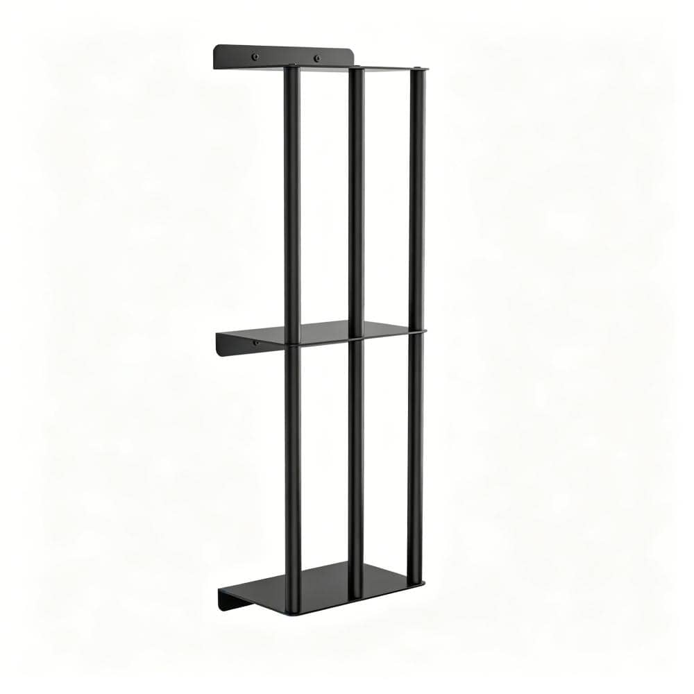 Whatseaso 8.9 in. W 26 in. H x 5.9 in. D 2-Tier Towel Rack with 3-Vertical-Bars Metal Towel Storage Shelf in Black (1)