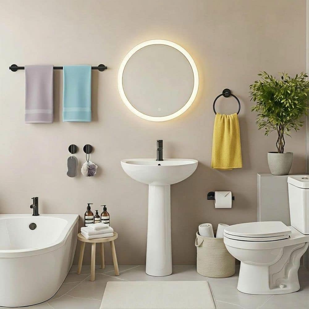 LAIFUCAM 5 Piece Matte Black Bathroom Hardware Set with Towel Bar, Towel Ring, Toilet Paper Holder, Robe Hook (2)