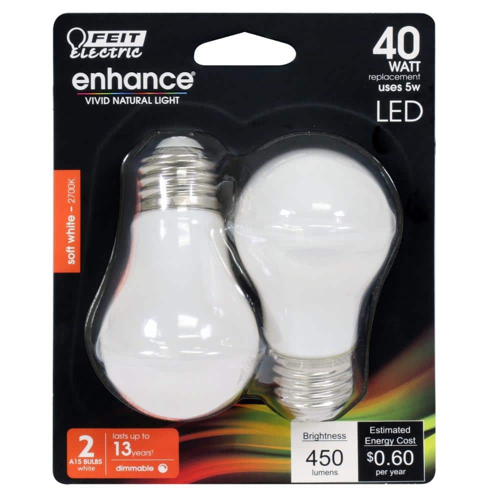 Feit Electric 40-Watt Equivalent A15 Dimmable Filament CEC Title 20 90+ CRI White Glass LED Ceiling Fan Light Bulb Soft White (2-Pack) (4)
