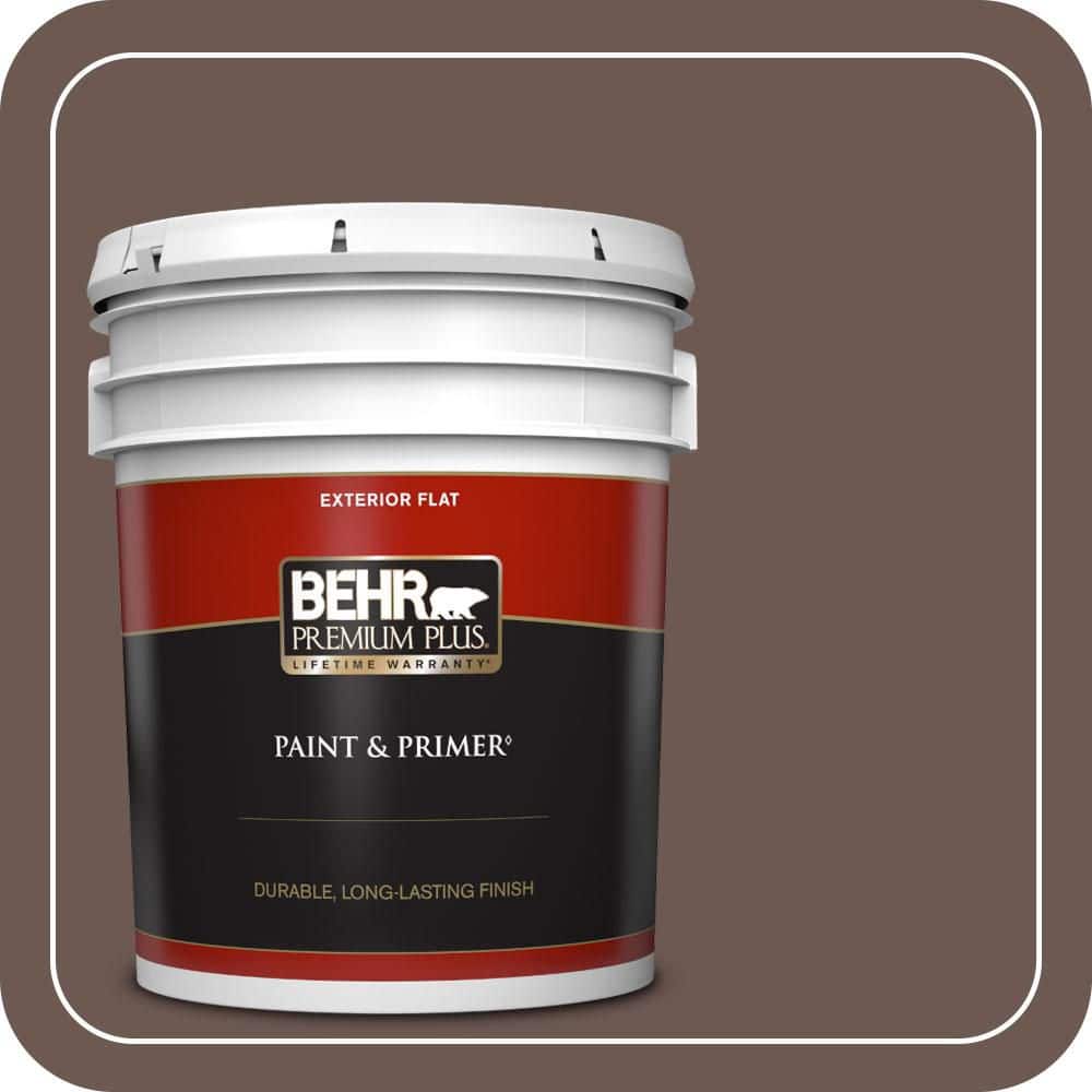 BEHR PREMIUM PLUS 5 gal. #N180-7 Oiled Teak Flat Exterior Paint & Primer