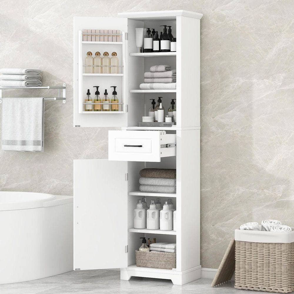 JimsMaison 20 in. W x 12 in. D x 73 in. H White MDF Freestanding Linen Cabinet with Adjustable Shelves (3)