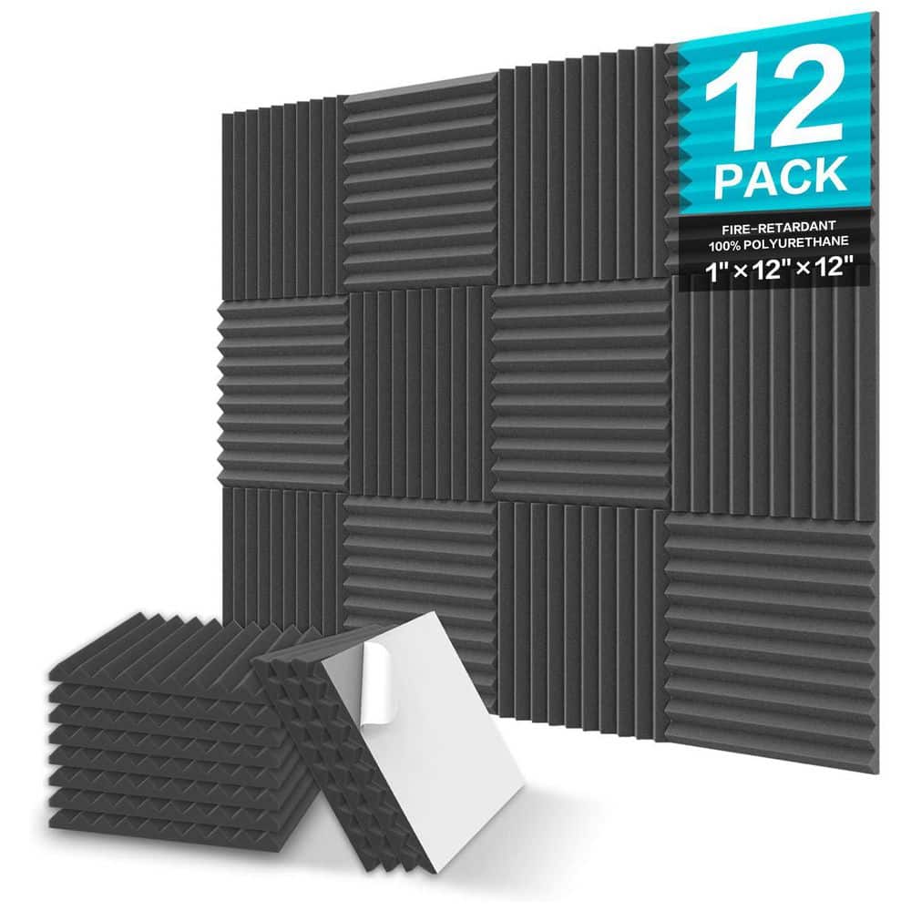 Laybus 12-Pack Sound Proof Foam Panels, High Density Self-Adhesive Acoustic Foam Panels for Treatment Home Studio (2)
