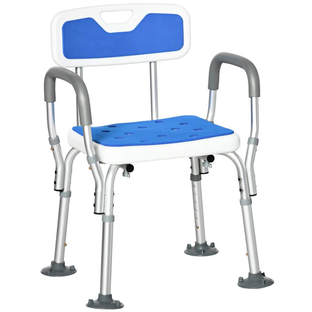 Unbranded 22.25 in.W Free-Standing Walk In Shower Seat EVA Padded Shower Chair with Arms and Back for Seniors and Disabled Blue (1)