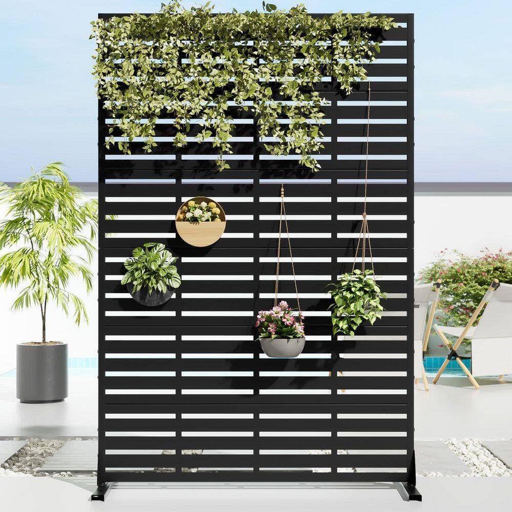 Lumioca 1-Piece 46.8 in. W x 71.37 in. H Four Fold Blinds Black Outdoor Metal Screen Decorative Art Panel (2)