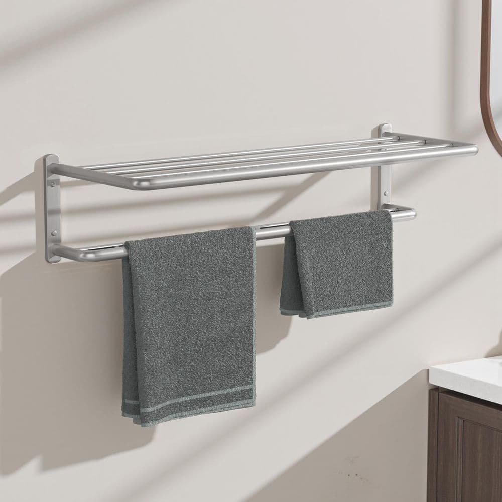 KULLAVIK Aluminum Alloy 6-Bar Towel Rack Wall-Mounted Drilled Installation 21.26 in. Silver Towel Rack (2)