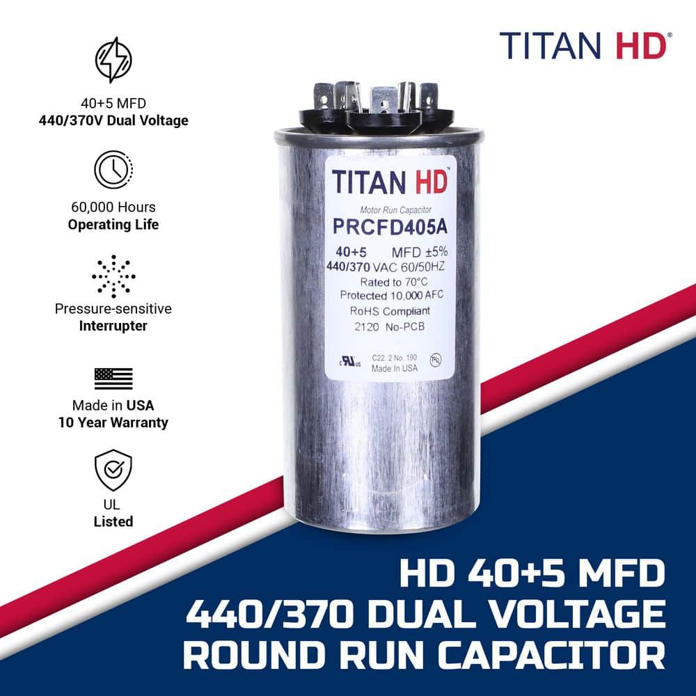 TITAN HD 40 Plus 5 MFD, 440-Volt/370-Volt Dual Voltage Round Run Capacitor (3)
