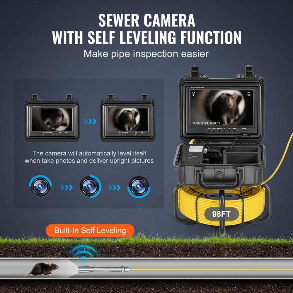 SKYSHALO Sewer Camera, 98 ft. /30m, Self-Leveling Drain Inspection Camera with 9in. 1080P HD Screen, 36X Zoom IP68 Sewer Camera (2)