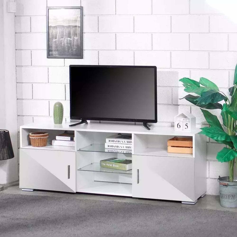 Unbranded 57.08 in. W x 13.78 in. D x 19.68 in. H White Freestanding Linen Cabinet with 2-Doors and 2 Glass Shelf for Bathroom (2)