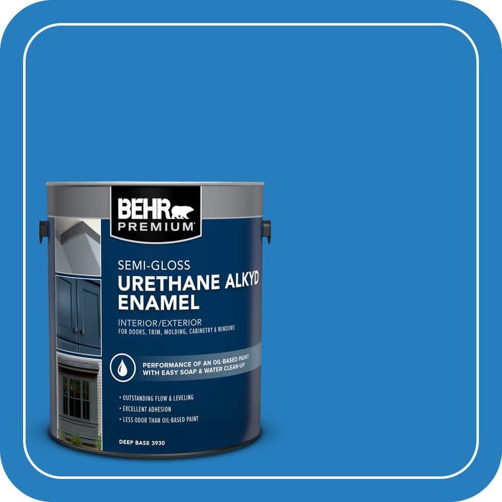 BEHR PREMIUM 1 gal. #P510-6 Brilliant Blue Urethane Alkyd Semi-Gloss Enamel Interior/Exterior Paint (1)