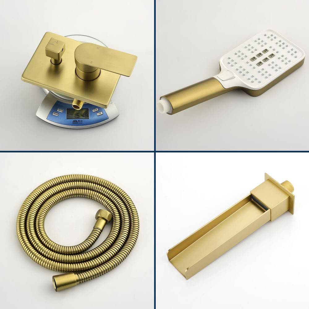 FLG Single-Handle Wall-Mount Roman Tub Faucet with Hand Shower in Brushed Gold (2)