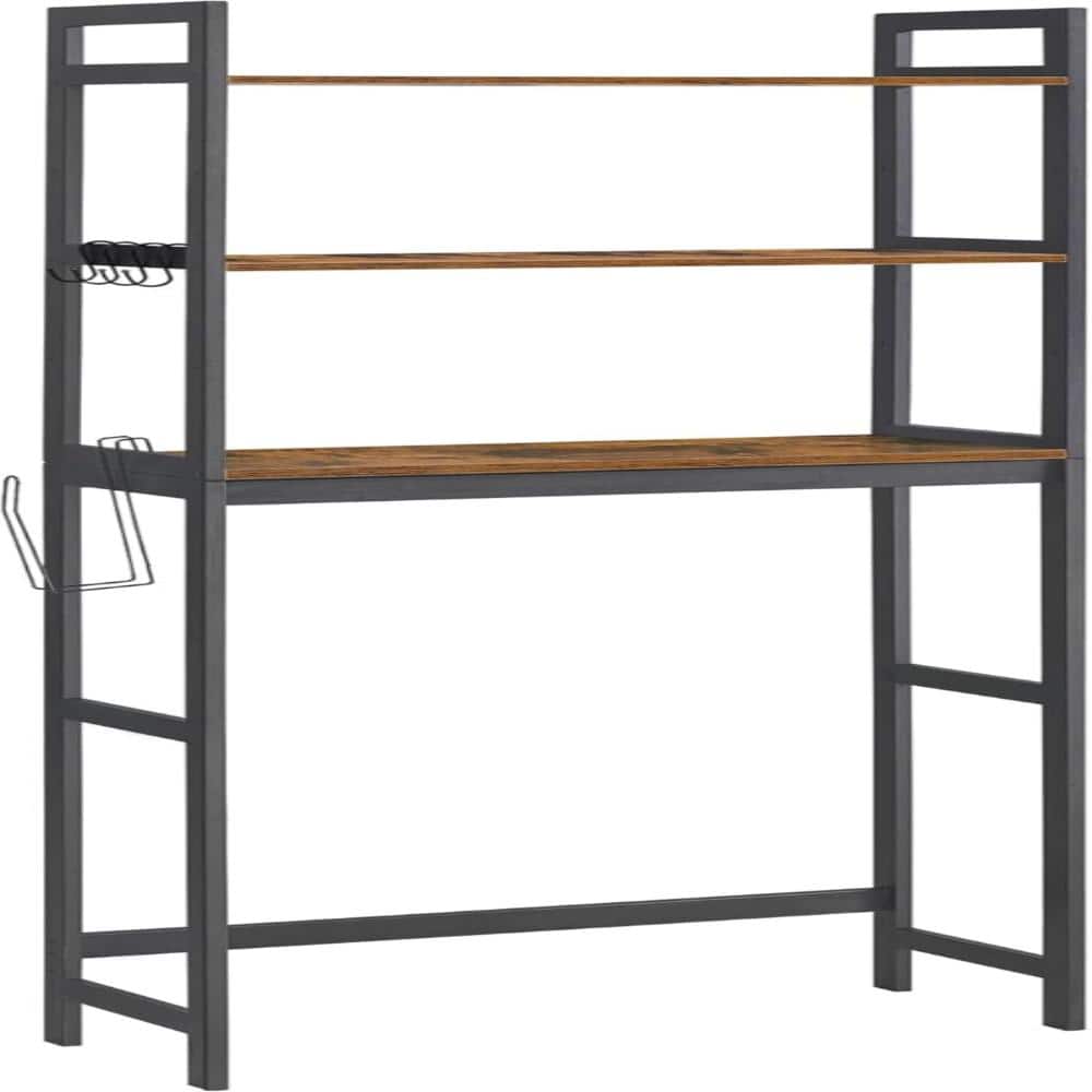 Whatseaso 25 in. W x 66.9 in. H x 10.35 in. D Brown Over The Toilet Storage with Adjustable Shelves and Hooks (1)