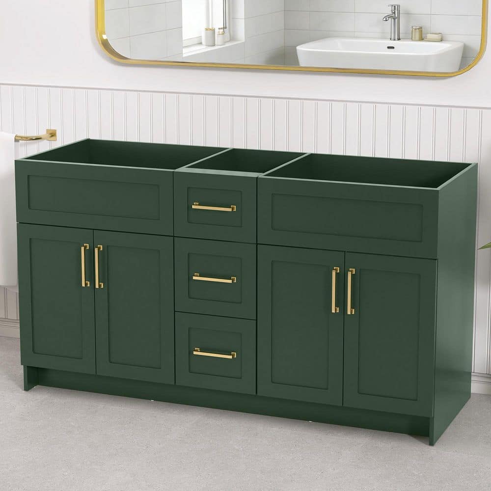 Getpro Unassembled 60 in. MDF Bath Vanity Cabinet without Top in Green with 3 Drawers and 4 Doors, Soft Closing Floor Cabinet (1)
