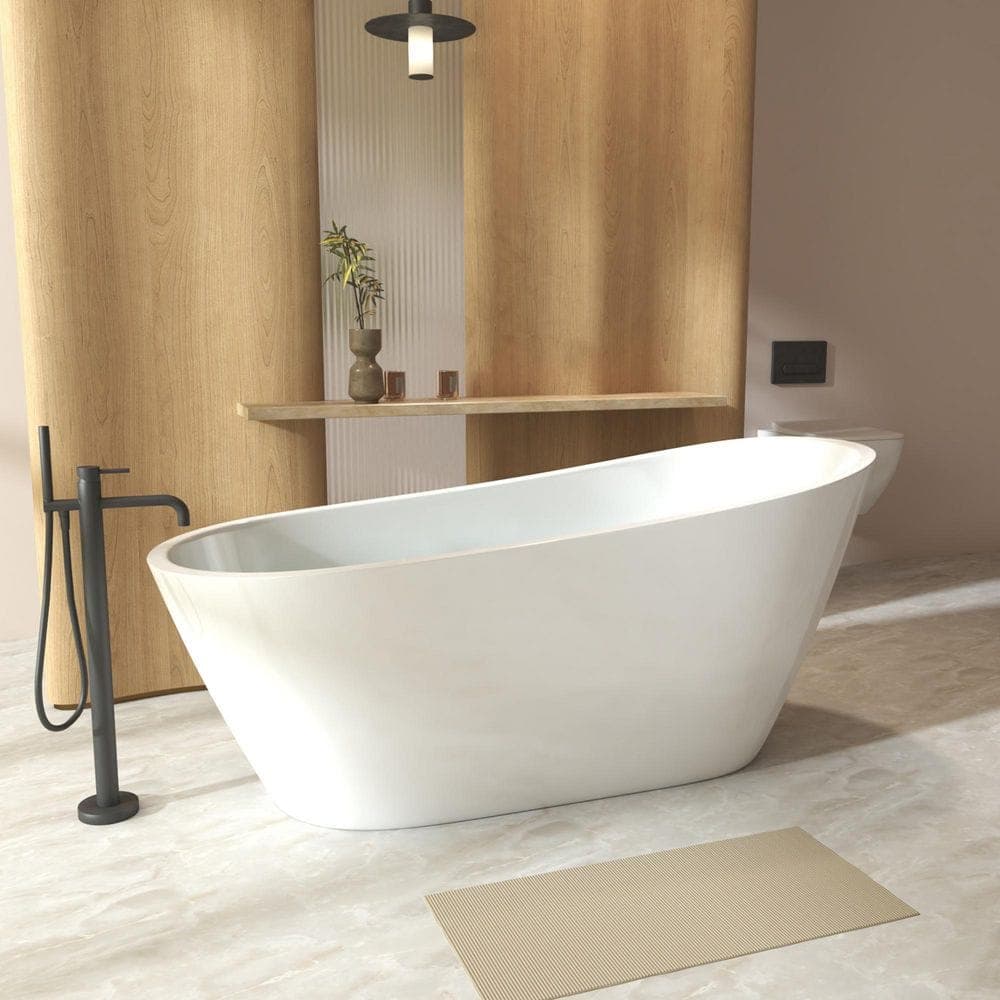 LIVACA 67 in. x 31 in. Slipper Acrylic Freestanding Soaking Bathtub with Center Drain in Gloss White (3)