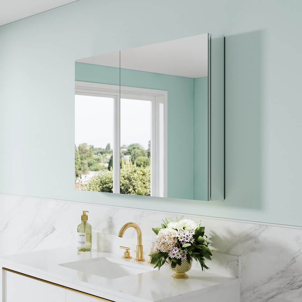 Liviza Combo 40 in. W x 30 in. H Rectangular Recess/Surface Mount Frameless Medicine Cabinet with Mirror, Soft Close Door (3)