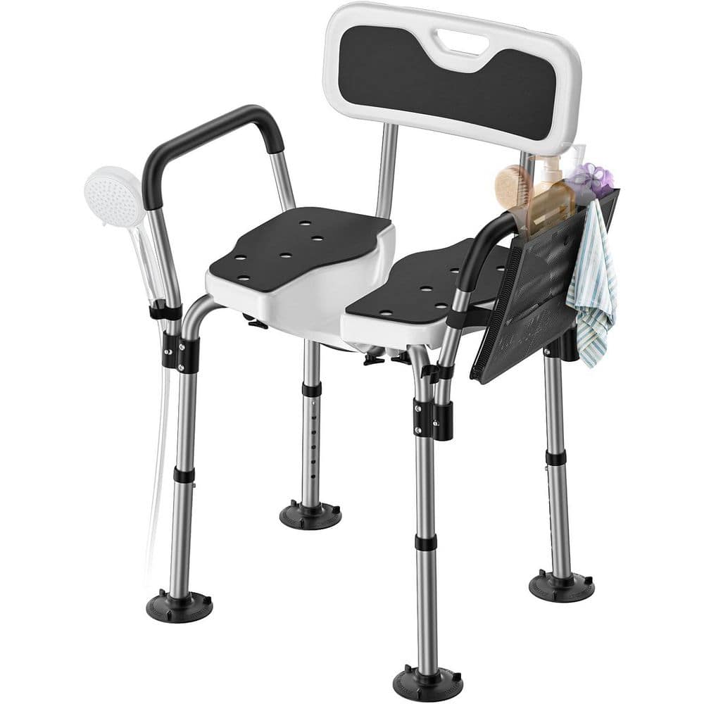 Anqtovp 21.6 in. W Freestanding U-Shaped Seat, Padded Arms & Back, Adjustable Height Bath Chair in Black (1)