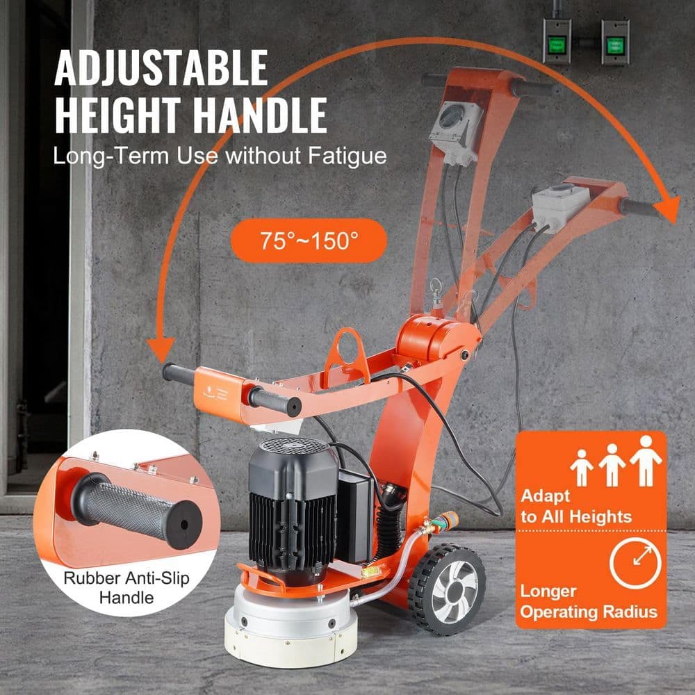 SKYSHALO 10 in. Electric Concrete Floor Grinder, 1. 7HP, 1300W, 1720RPM, Brushless Motor for Polishing Granite/Marble/Stones (3)