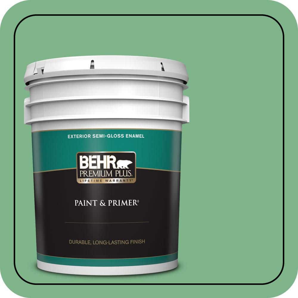 BEHR PREMIUM PLUS 5 gal. #460D-5 Tree Fern Semi-Gloss Enamel Exterior Paint & Primer