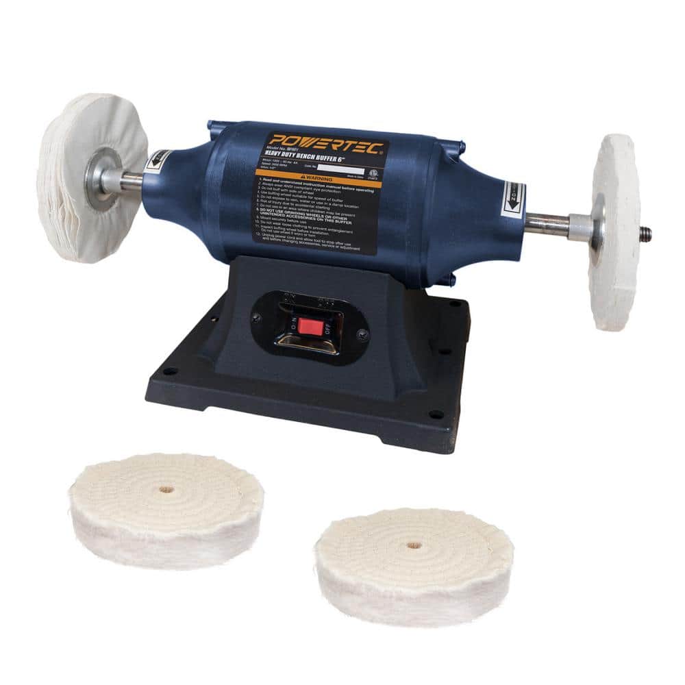 ‎POWERTEC 6 in. Heavy-Duty Bench Buffer with 2 Extra Thick Spiral Sewn Buffing Wheels