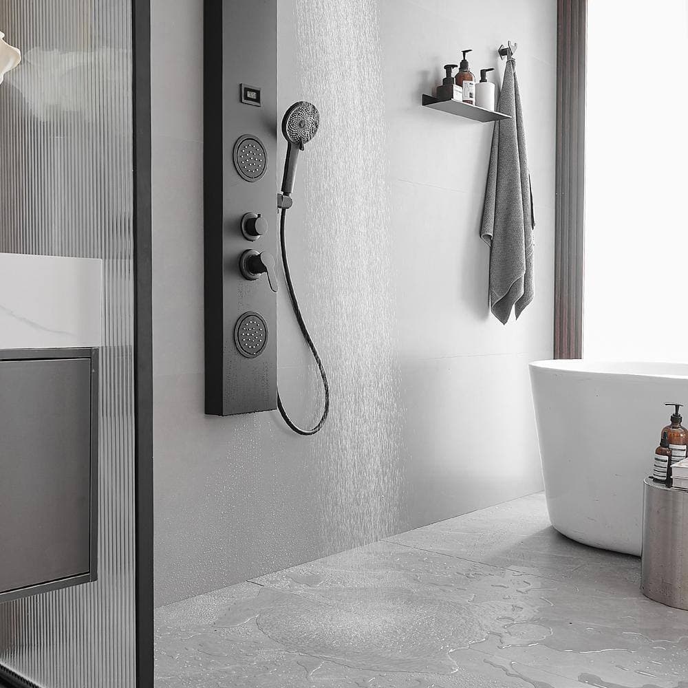 HOMEMYSTIQUE Dual 3-in-1 2-Jet Rainfall Shower Panel System with Rainfall Shower Head and Shower Wand in Stainless Steel (3)