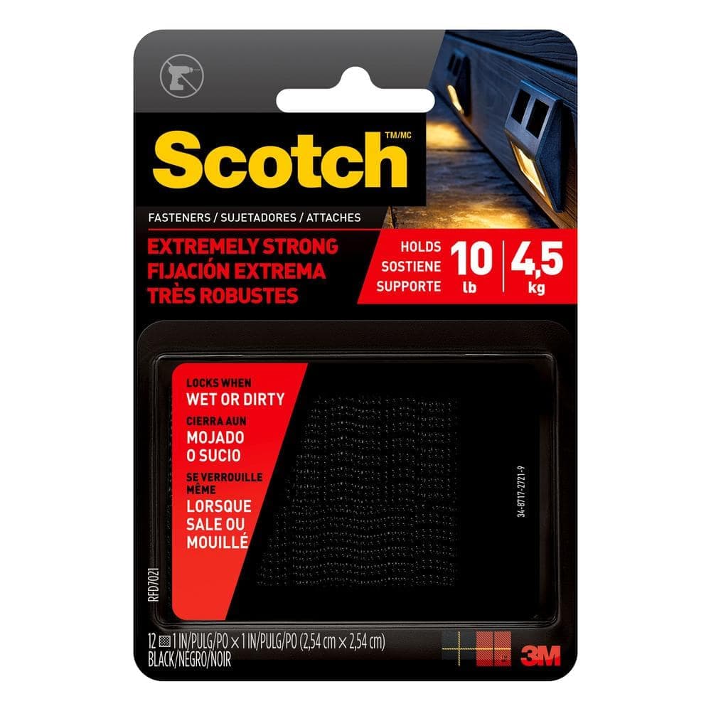 Scotch 1 in. x 1 in. Black Extreme Fasteners, 12 Squares, 6 Sets (1)