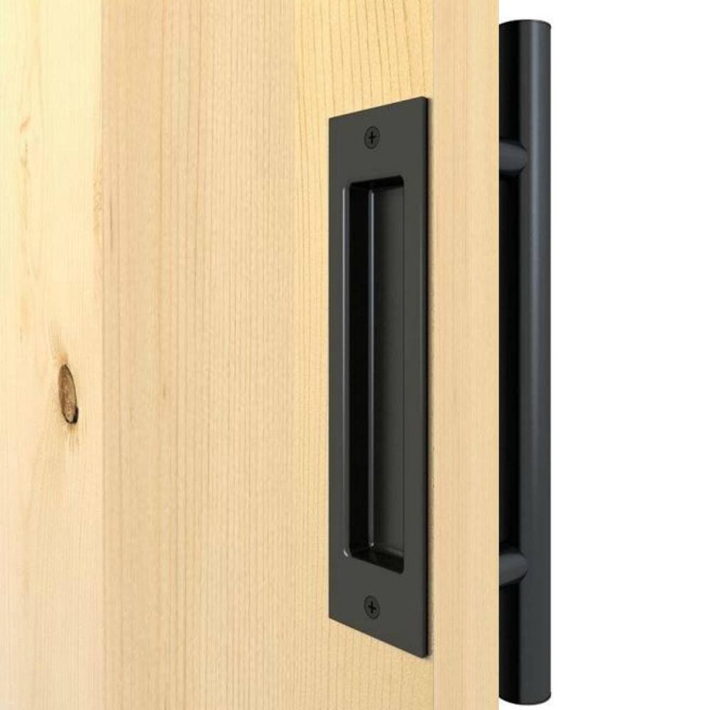 American Pro Decor 11-13/16 in. Black Powdered Coated Steel 2-Sided Pull with Recessed Plate for Sliding Rolling Barn Wood Doors (2-Pack) (2)