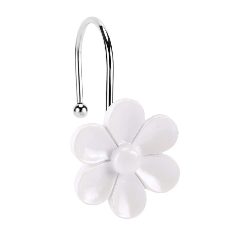 Unbranded 12-Pack 3D White Floral Resin Stainless Steel Shower Curtain Hooks Rings Rustproof for Bathroom Rods