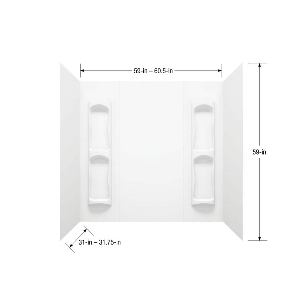 Bootz Industries Pro Elite 500-Series 60.5 in. W x 59 in. H 5-Piece Glue-Up Polystyrene Tub Wall Surround in White (3)