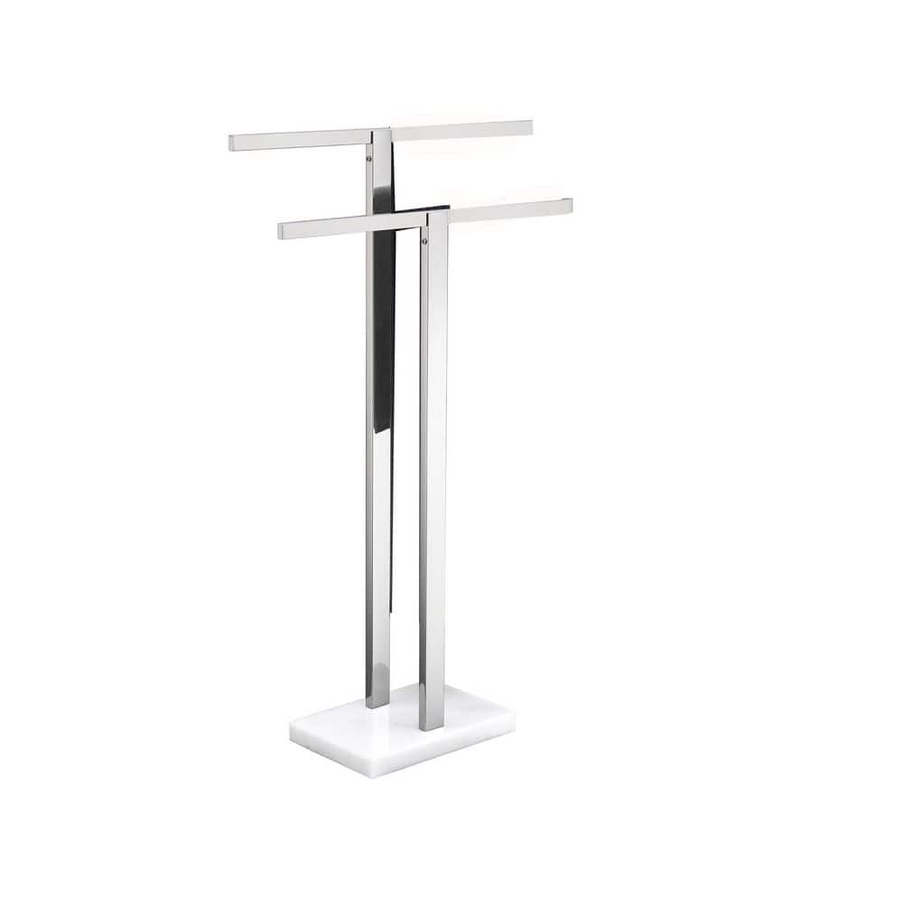 Unbranded 2-Tier Double Bathroom Standing Towel Rack with Marble Base, Stainless Steel in Polished Chrome (1-Pack) (1)