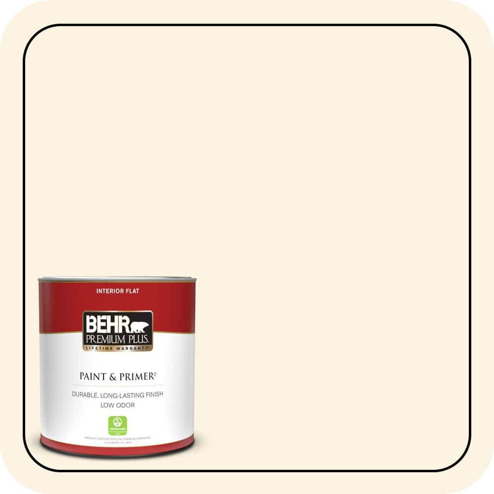 BEHR PREMIUM PLUS 1 qt. #PWN-31 Candlelight Ivory Flat Low Odor Interior Paint & Primer