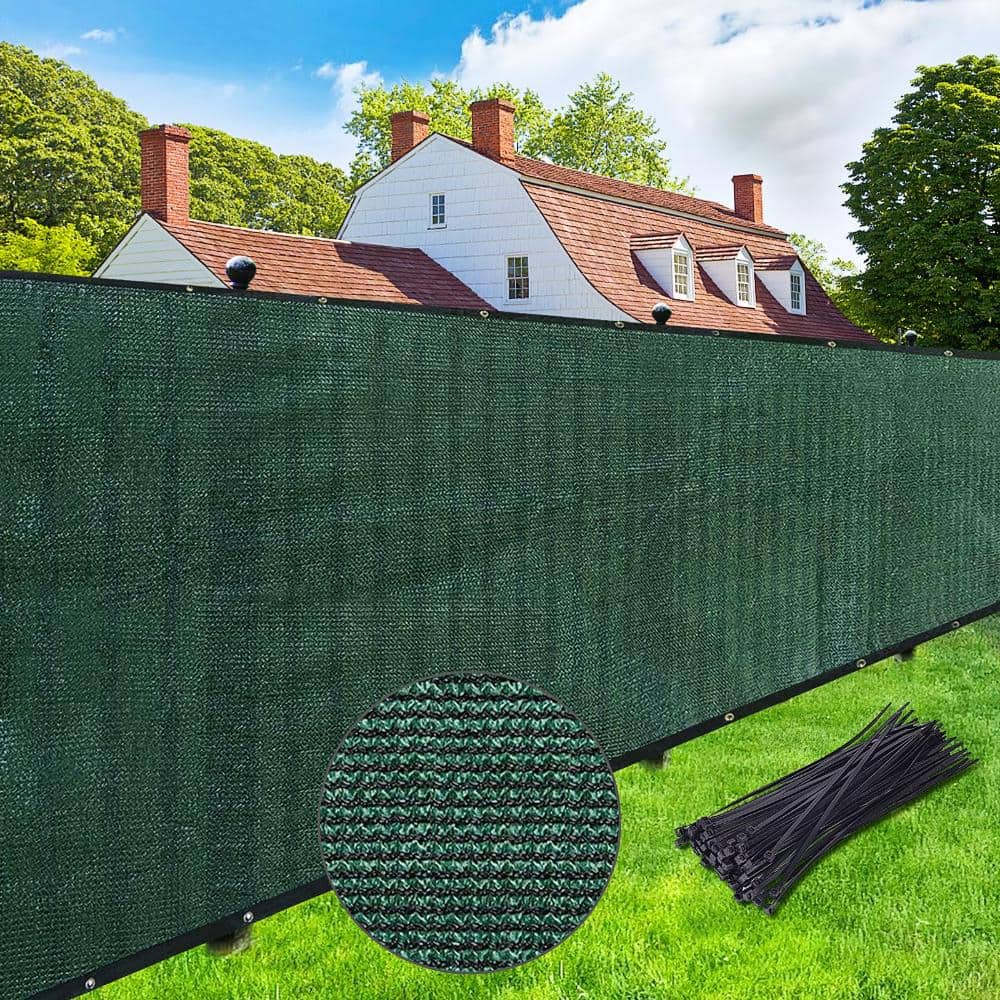 Unbranded 6 ft x 50 ft Privacy Screen Fence Cover, 90 Percent Blockout HDPE Shade Fabric with Brass Grommets, Dark Green (1)