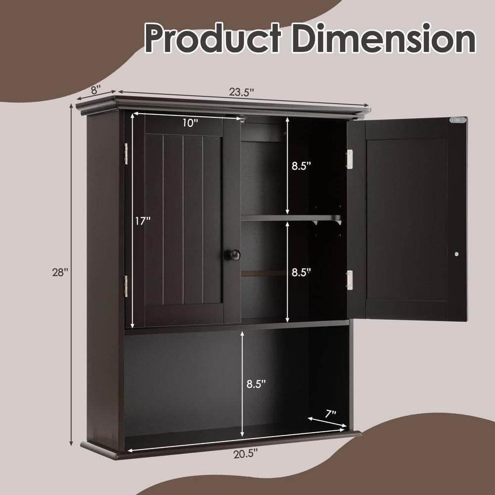 Bunpeony 23.5 in. W x 7.5 in. D x 28 in. H Bathroom Storage Wall Cabinet in Brown (3)