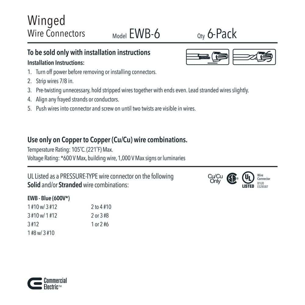 Commercial Electric Winged Wire Connectors, Blue (6-Pack) (2)