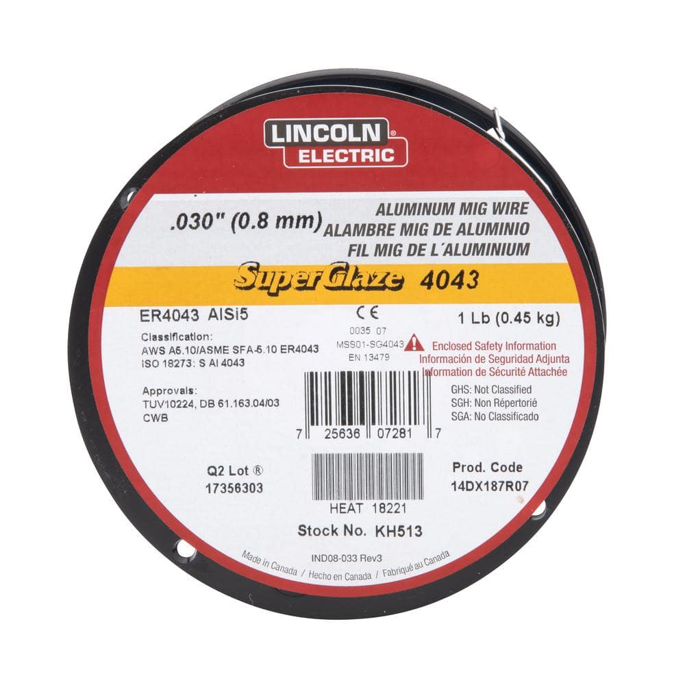Lincoln Electric .030 in. Superglaze ER4043 Aluminum MIG Welding Wire for Heat Treatable Base Alloys (1 lb. Spool) (2)