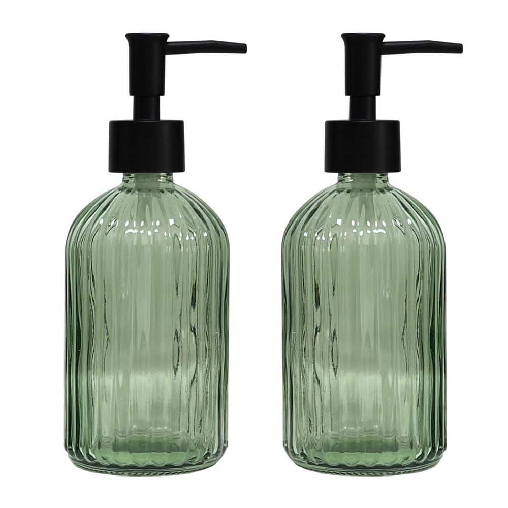 Wudkey 2-Pack 13.5 oz. Glass Soap Dispenser Set with Black Pump, Refillable Soap Dispenser, Hand and Dish Soap Bottle