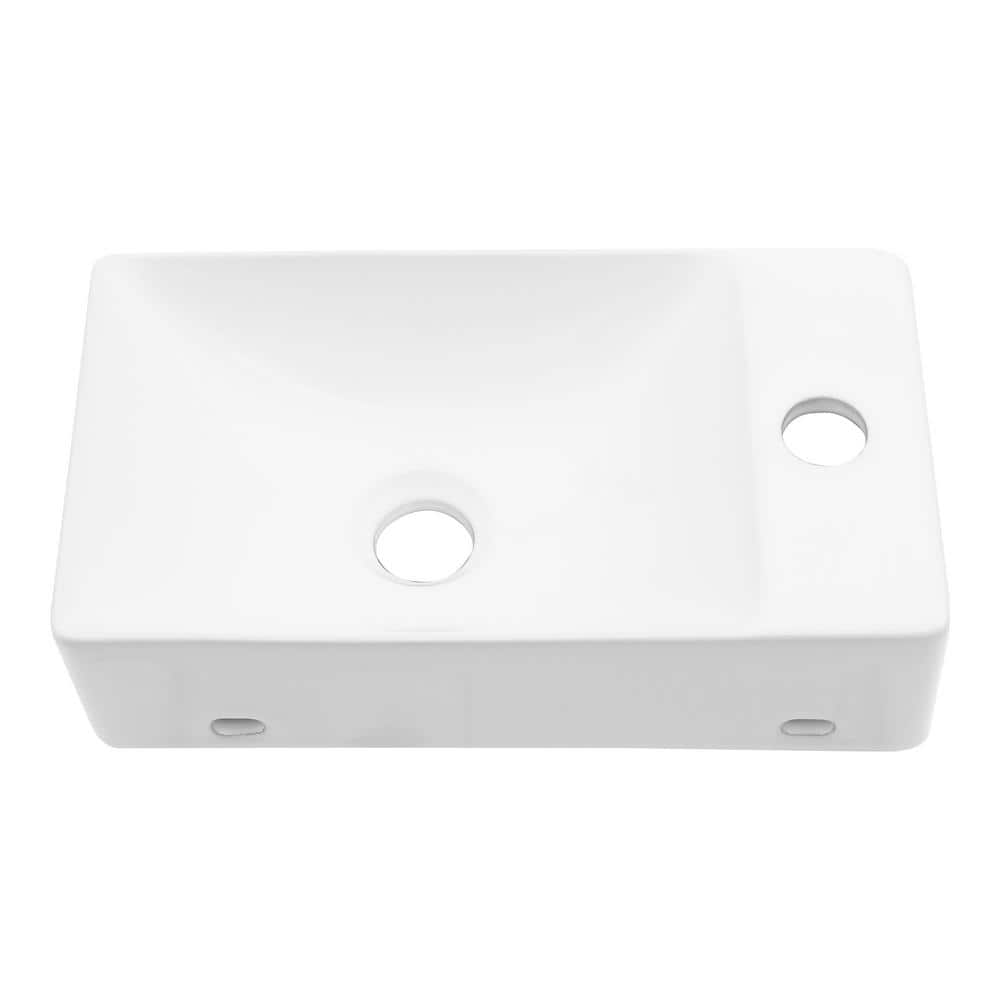 Anqtovp 8.69 in. White Ceramic Rectangle Wall Mount Bathroom Sink with Single Faucet Hole (1)